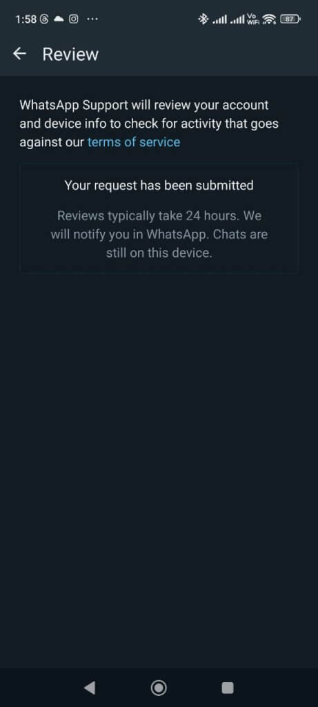 review whatsapp spam